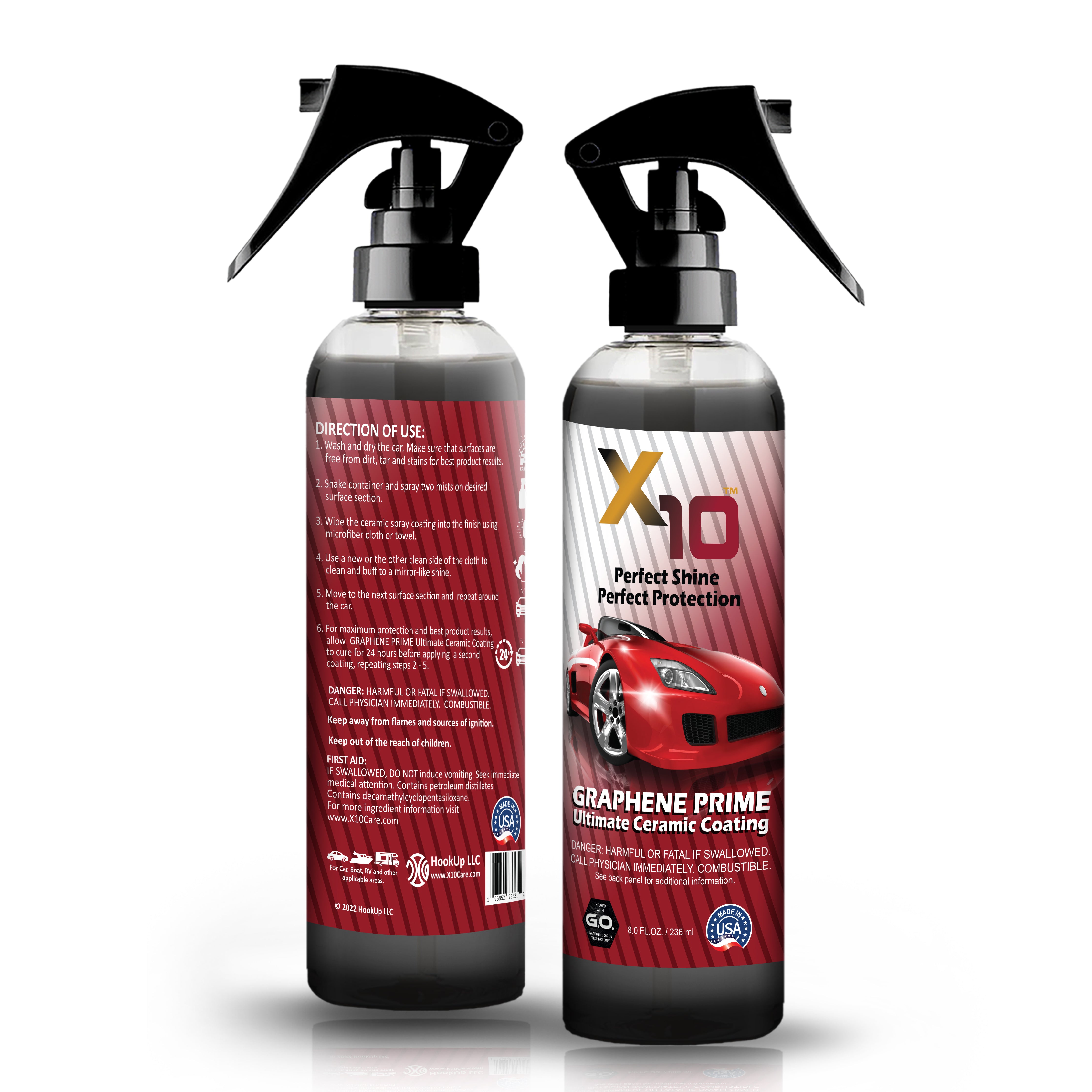 X10 Graphene Ceramic Spray Coating (8 oz) - Up to 3 Yrs of Auto Protection| Sprayable Ceramic Coating Maintenance Kit-Infused Graphene Oxide